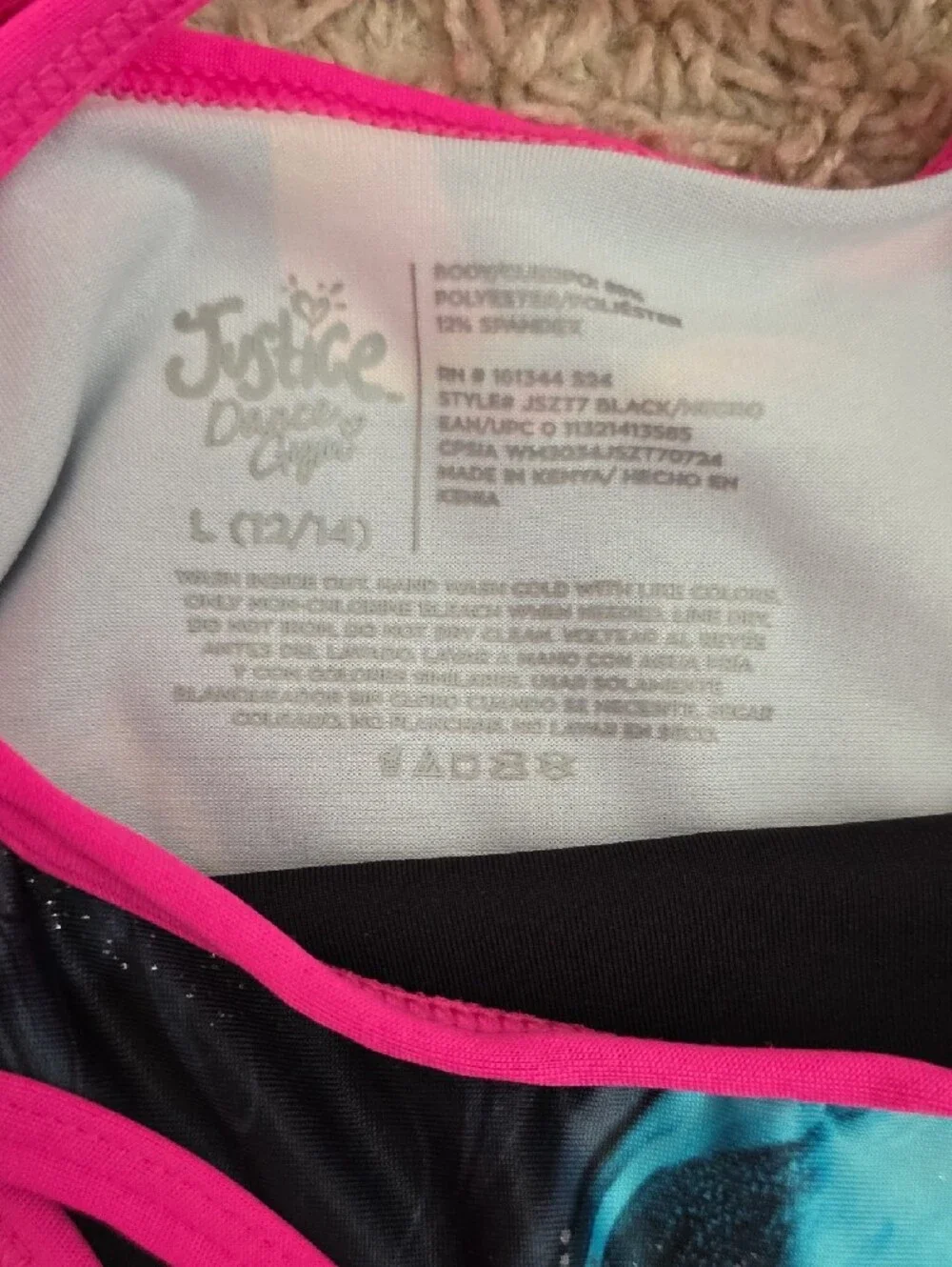 Justice Girls Neon Marble One-Piece with Pink Trim